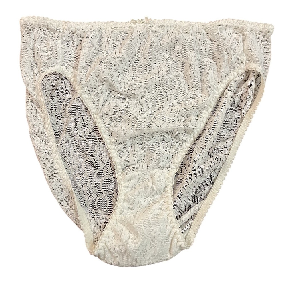 Victoria Secret VTG 80s‎ Gold Label High Cut Brief Pearl Lace Panties White Sexy